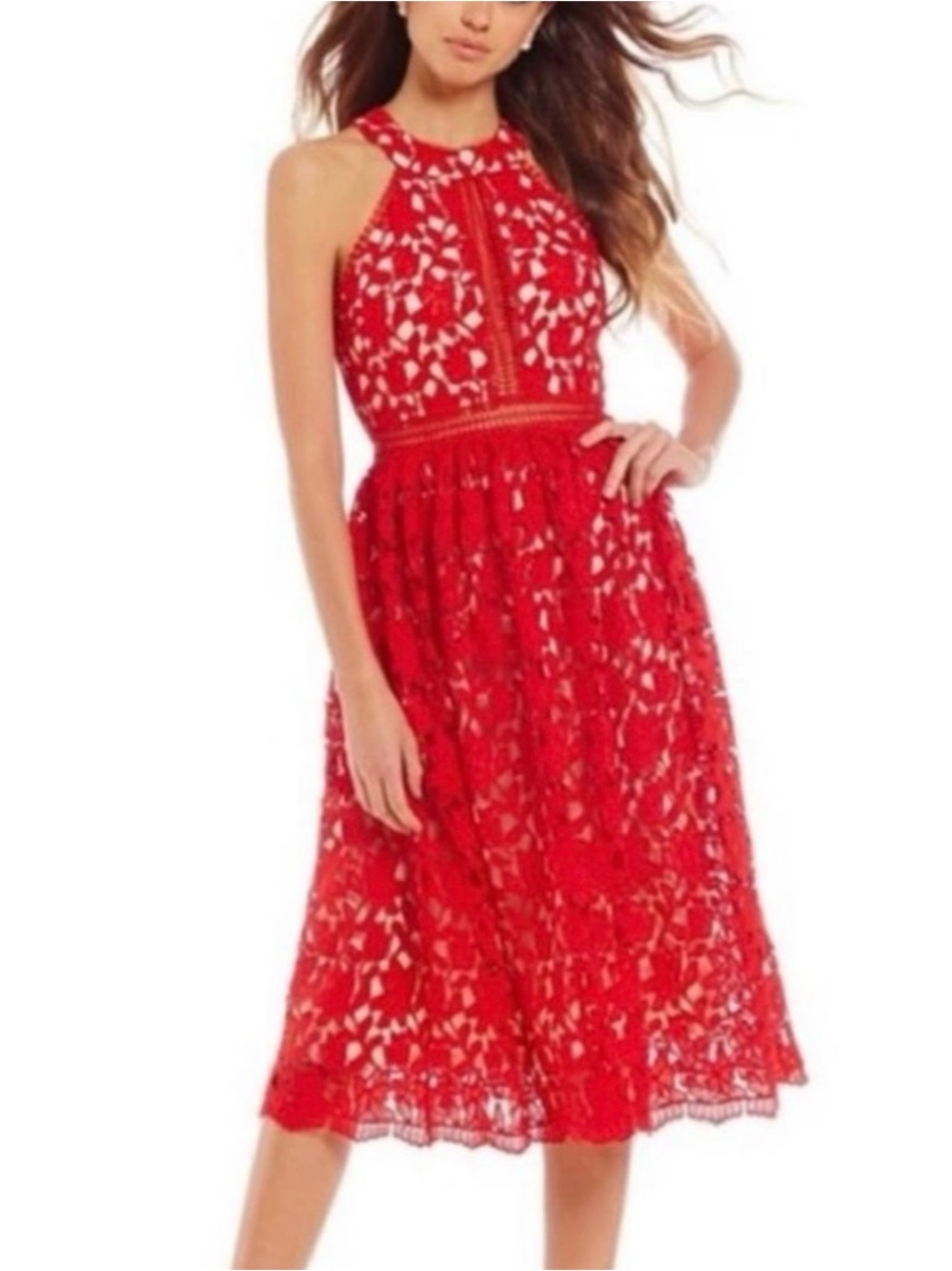 Gianni Bini Lace Halter Midi Dress